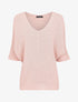Pull oversize à manches 3/4 et col U - Rose poudré - 1