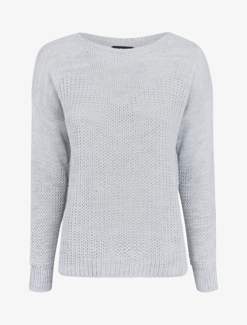Pull loose en maille épaisse et fine - Gris chiné - 1