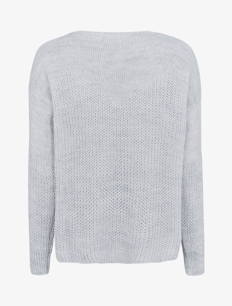 Pull loose en maille épaisse et fine - Gris chiné - 2