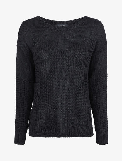 Pull loose en maille épaisse et fine - Noir - 4