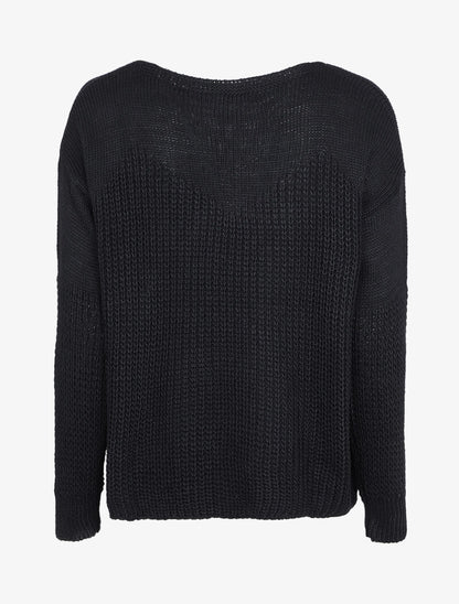 Pull loose en maille épaisse et fine - Noir - 2