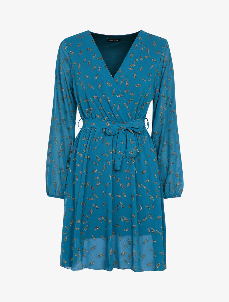 Robe mi-longue à détails irisés plumes - Bleu - 1