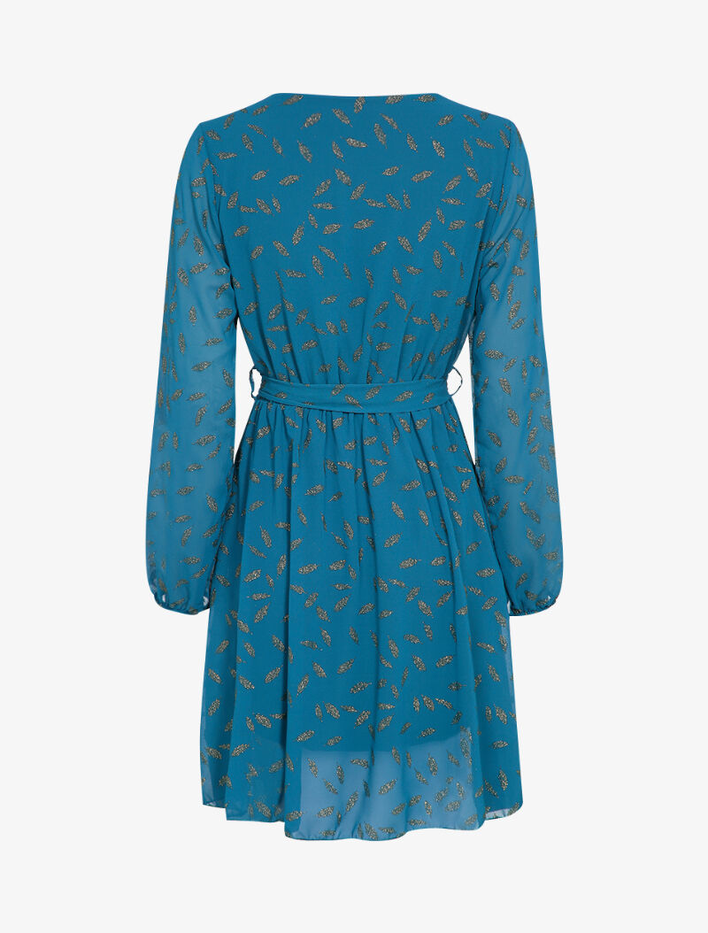 Robe mi-longue à détails irisés plumes - Bleu - 2
