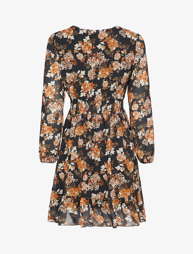 Robe patineuse mi-longue à imprimé fleuri - Noir - 2