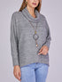 Pull chauve-souris col roulé en maille avec sautoir - Gris - 1