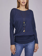 Top chauve-souris avec sautoir - Bleu marine - 4