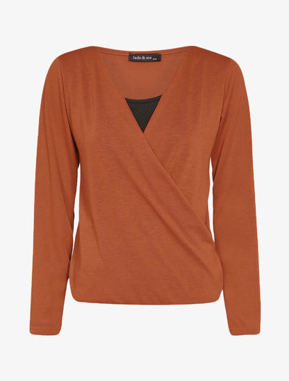 Pull fin à superposition et col cache-coeur - Orange - 2