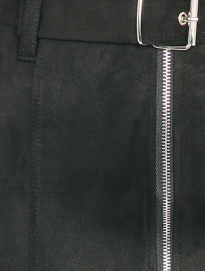 Mini jupe crayon à zip en suédine - Noir - 3