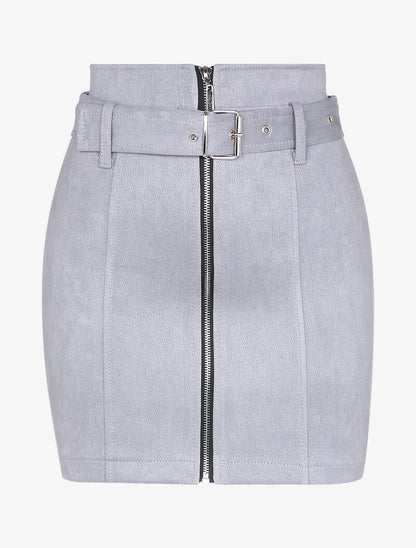 Mini jupe crayon à zip en suédine - Gris clair - 1