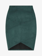 Jupe en suédine à bords asymétriques et coutures contrastantes - Vert sapin - 1