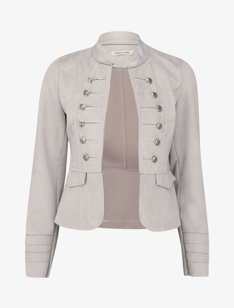 Veste courte en suédine style officier - Gris clair - 1