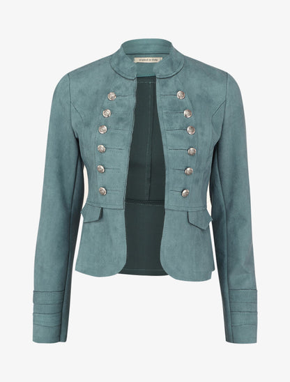 Veste courte en suédine style officier - Bleu charrette - 1