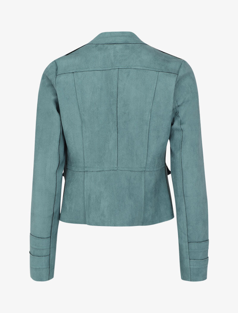 Veste courte en suédine style officier - Bleu charrette - 2