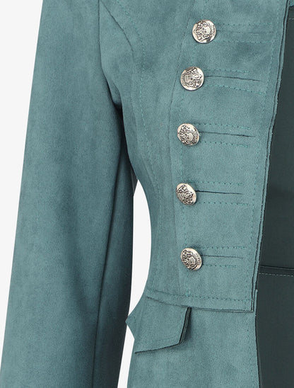 Veste courte en suédine style officier - Bleu charrette - 3