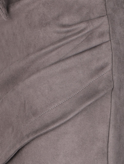 Jupe en suédine drapée style portefeuille - Gris foncé - 3