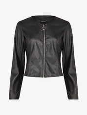 Veste courte en simili ajustée - Noir - 1