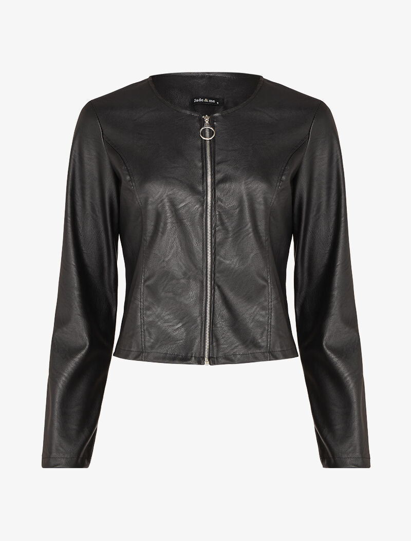 Veste courte en simili ajustée - Noir - 1