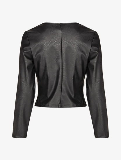 Veste courte en simili ajustée - Noir - 2