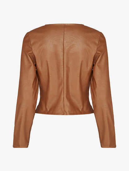 Veste courte en simili ajustée - Marron - 2