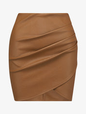 Mini jupe portefeuille en simili - Camel - 1