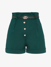 Short taille haute à boutons stylisés - Vert foncé - 1