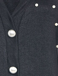 Gilet col V à perles nacrées - Noir - 4