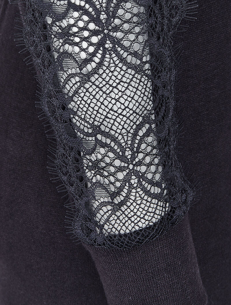Robe pull à manches en dentelle - Noir - 4