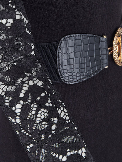 Robe pull cintrée et manches en dentelle - Noir - 3