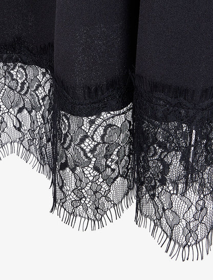Robe cache-coeur bicolore à bord en dentelle - Blanc - 4