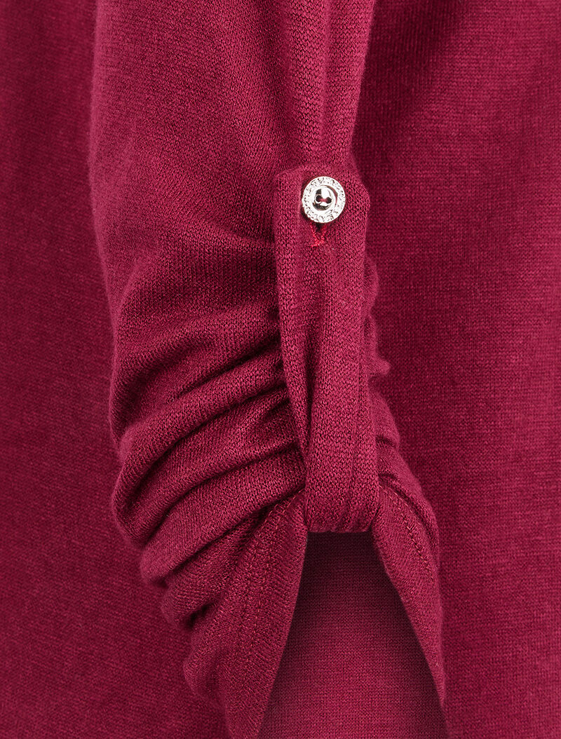 Pull à col zippé et à épaules dentelle - Bordeaux - 4