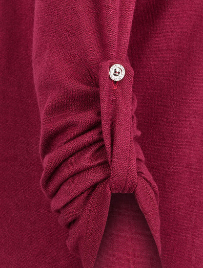 Pull à col zippé et à épaules dentelle - Bordeaux - 4
