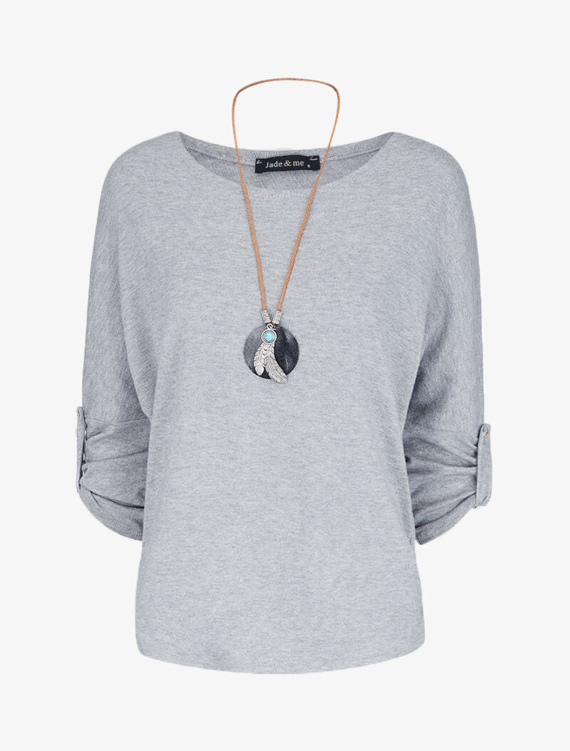Pull à manches chauve-souris rabattables - Gris chiné - 1