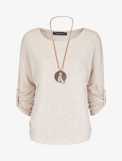 Pull à manches chauve-souris rabattables - Beige - 4
