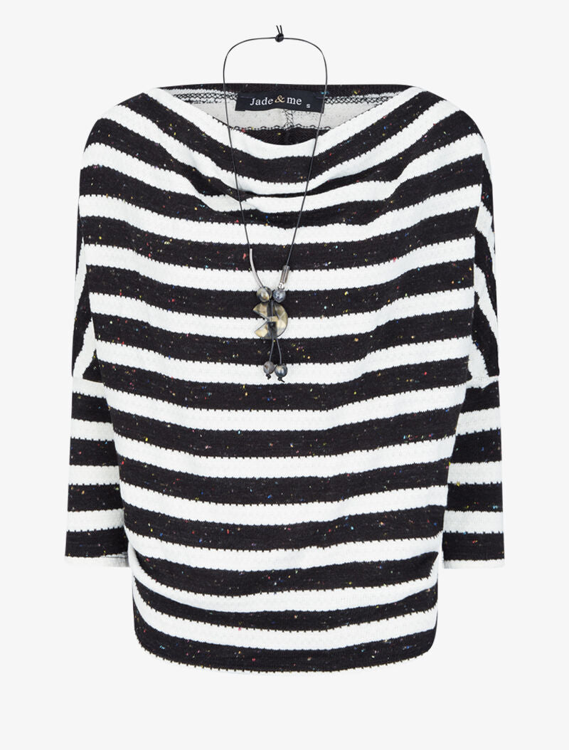 Pull marinière à col bénitier - Noir - 4