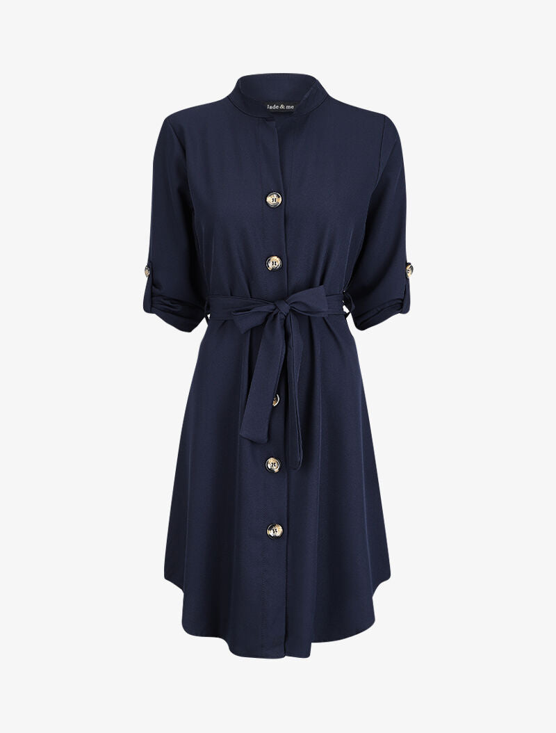 Robe chemise unie - Marine - 1