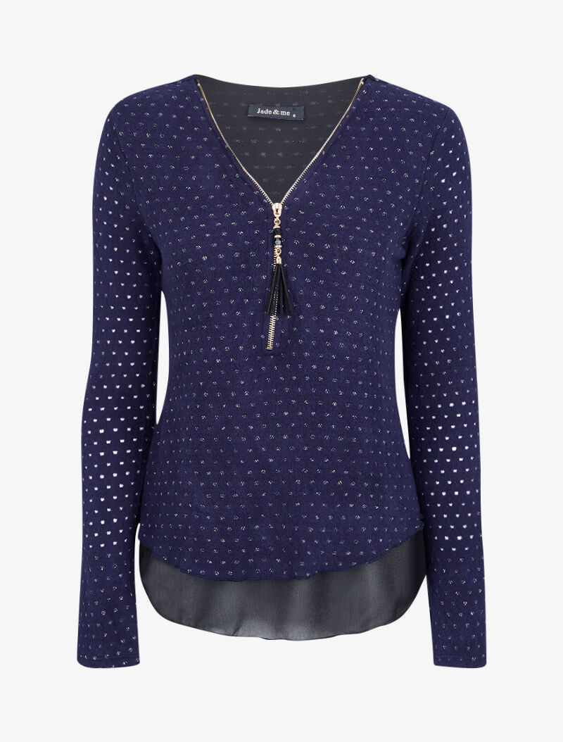 Pull en maille douce à doublure voile - Marine - 2