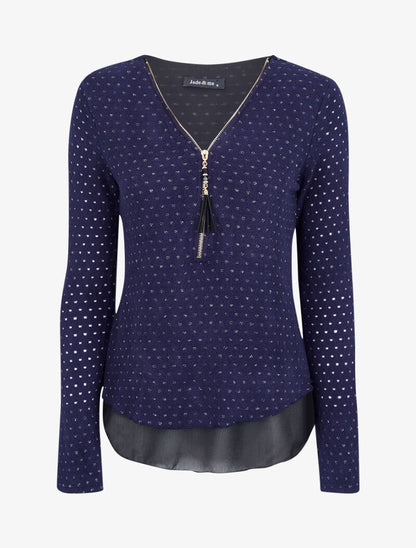 Pull en maille douce à doublure voile - Marine - 2