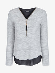 Pull en maille douce à doublure voile - Gris - 4