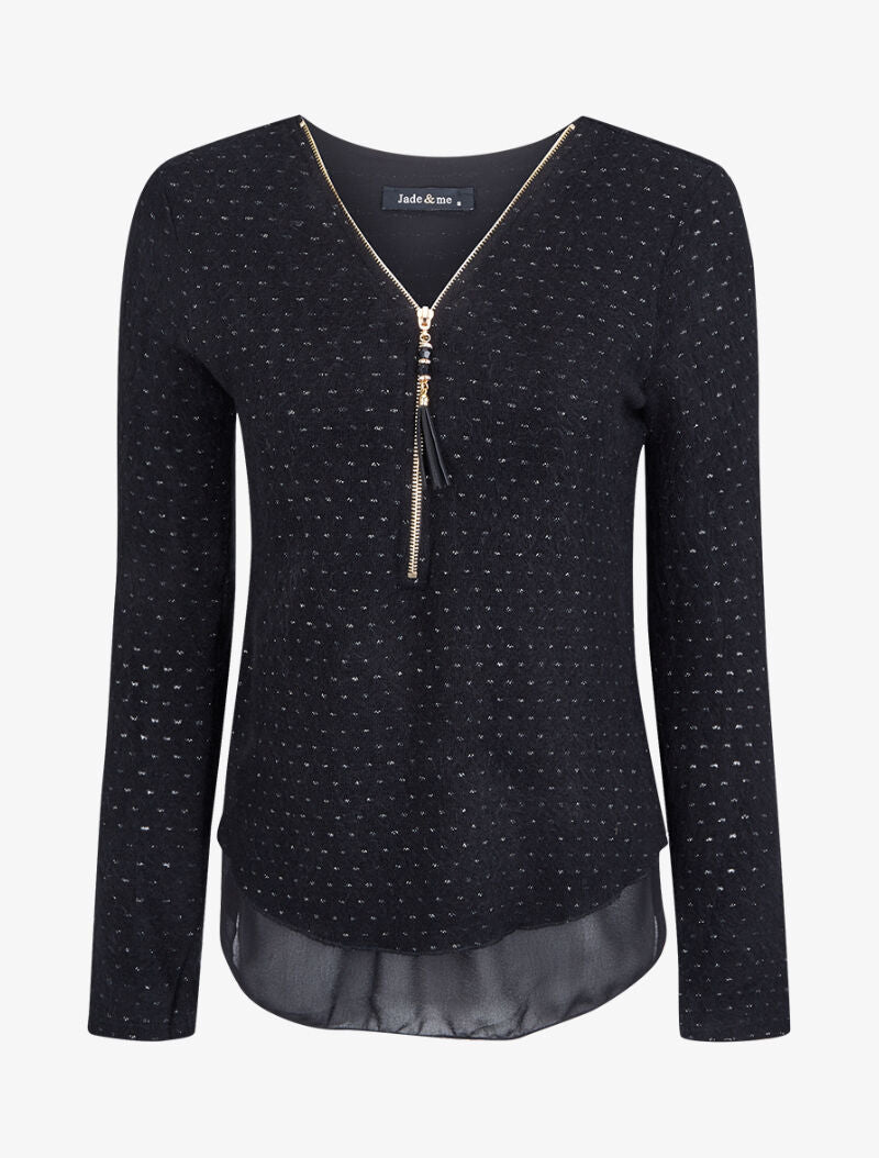 Pull en maille douce à doublure voile - Noir - 1