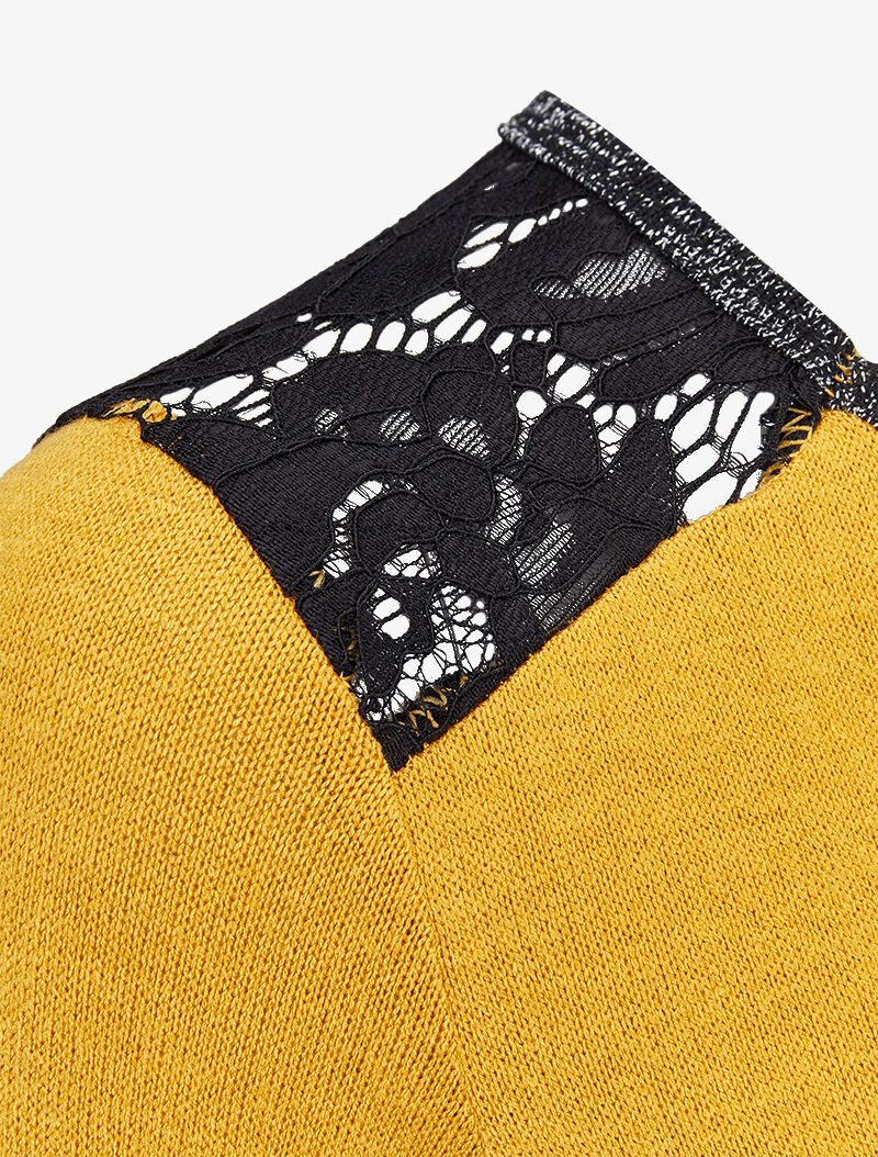 Pull à épaules en dentelle - Moutarde - 3