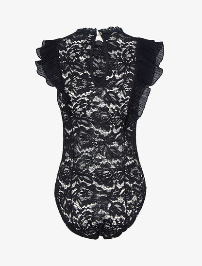 Body volanté en dentelle - Noir - 2