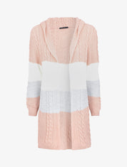 Cardigan à capuche en maille tricot - Rose/blanc/gris - 1