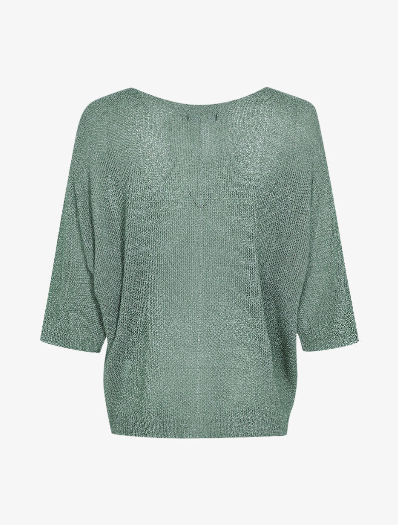 Pull oversize en maille crochet imprimé - Kaki - 3