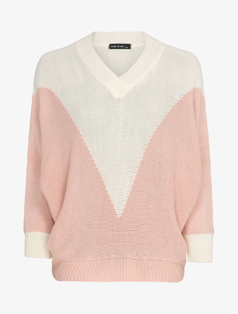 Pull oversize bicolore coupe chauve-souris - Rose/blanc - 4