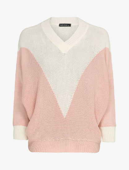 Pull oversize bicolore coupe chauve-souris - Rose/blanc - 4