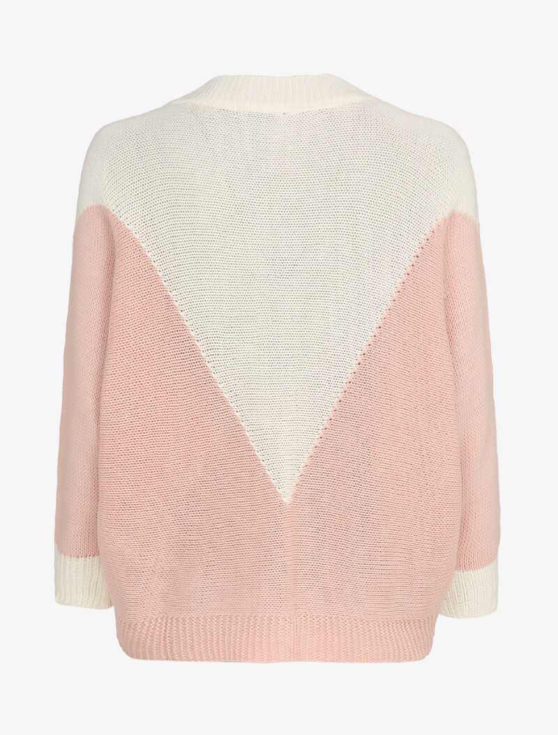 Pull oversize bicolore coupe chauve-souris - Rose/blanc - 2