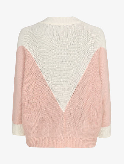 Pull oversize bicolore coupe chauve-souris - Rose/blanc - 2