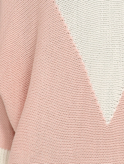 Pull oversize bicolore coupe chauve-souris - Rose/blanc - 3