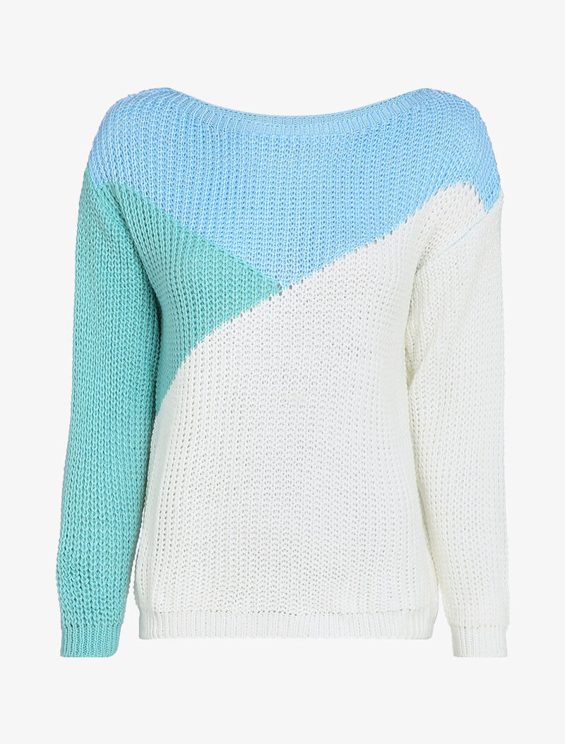 Pull color block à motifs géométriques - Bleu ciel - 4