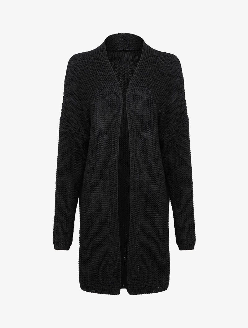 Gilet mi-long ouvert à col droit - Noir - 1